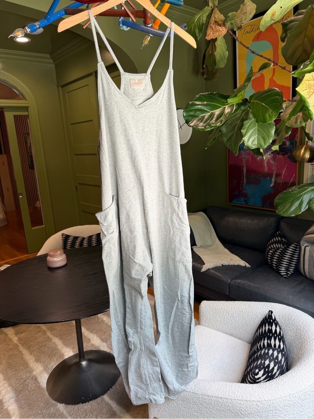 FP Movement by Free People Light Gray Spaghetti-Strap Wide-Leg Jumpsuit